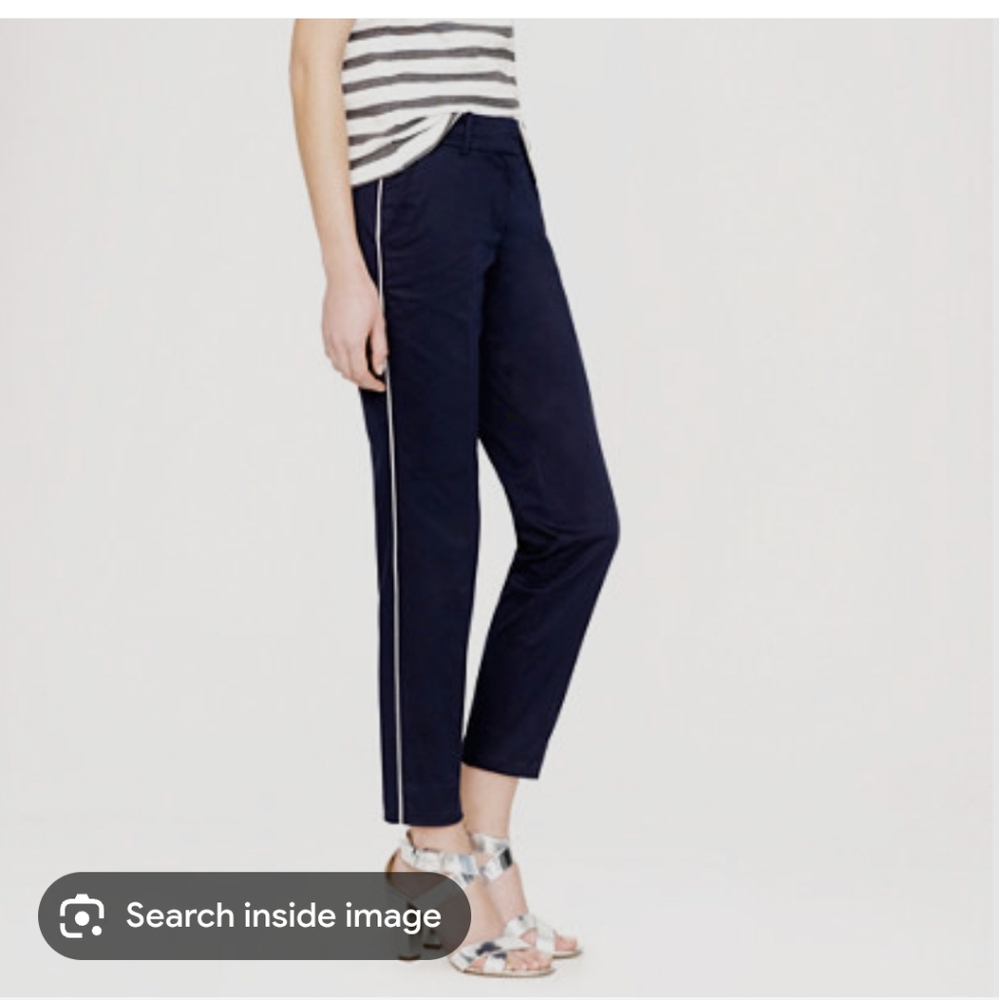 J. Crew Women's Navy Blue Cropped Pants With White Stripe Size 8